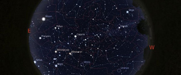 全天視角顯示星座、星座界綫以及銀河。
